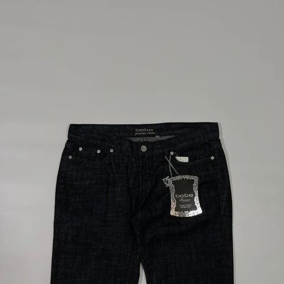 Vintage Y2K Bebe Dark Wash Black Flare Low Rise Jeans Womens Size 31 (34x35) USA - Picture 4 of 9